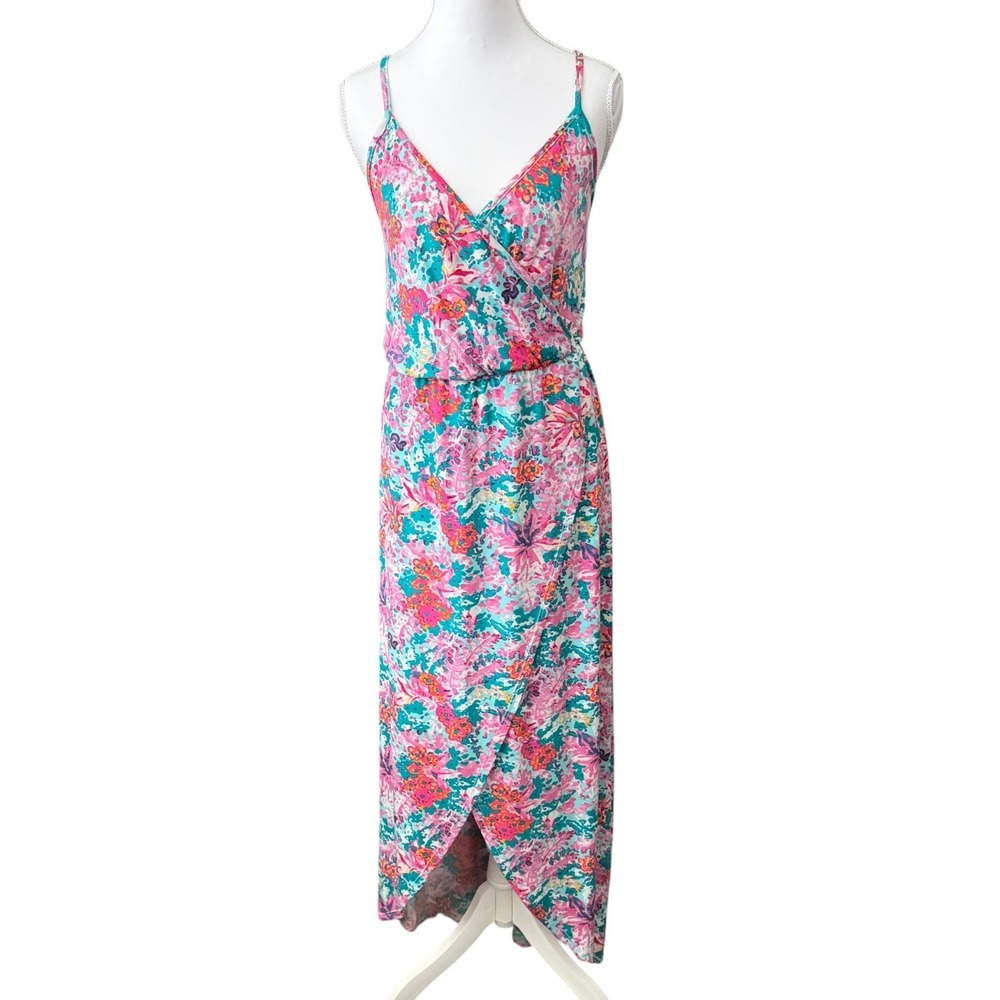 Peach Love California Faux Wrap Maxi Dress Size M Colorful Summer Resortwear